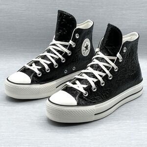 Converse Women's 8.5 Sneakers Black Leather Platform Crinkled CTAS Lift High